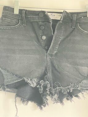 Hollister Black Distressed Button-Fly Denim Shorts